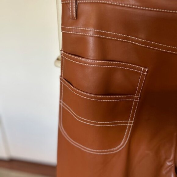 Staud natural brown faux-leather pants in size 8. - Picture 6 of 6